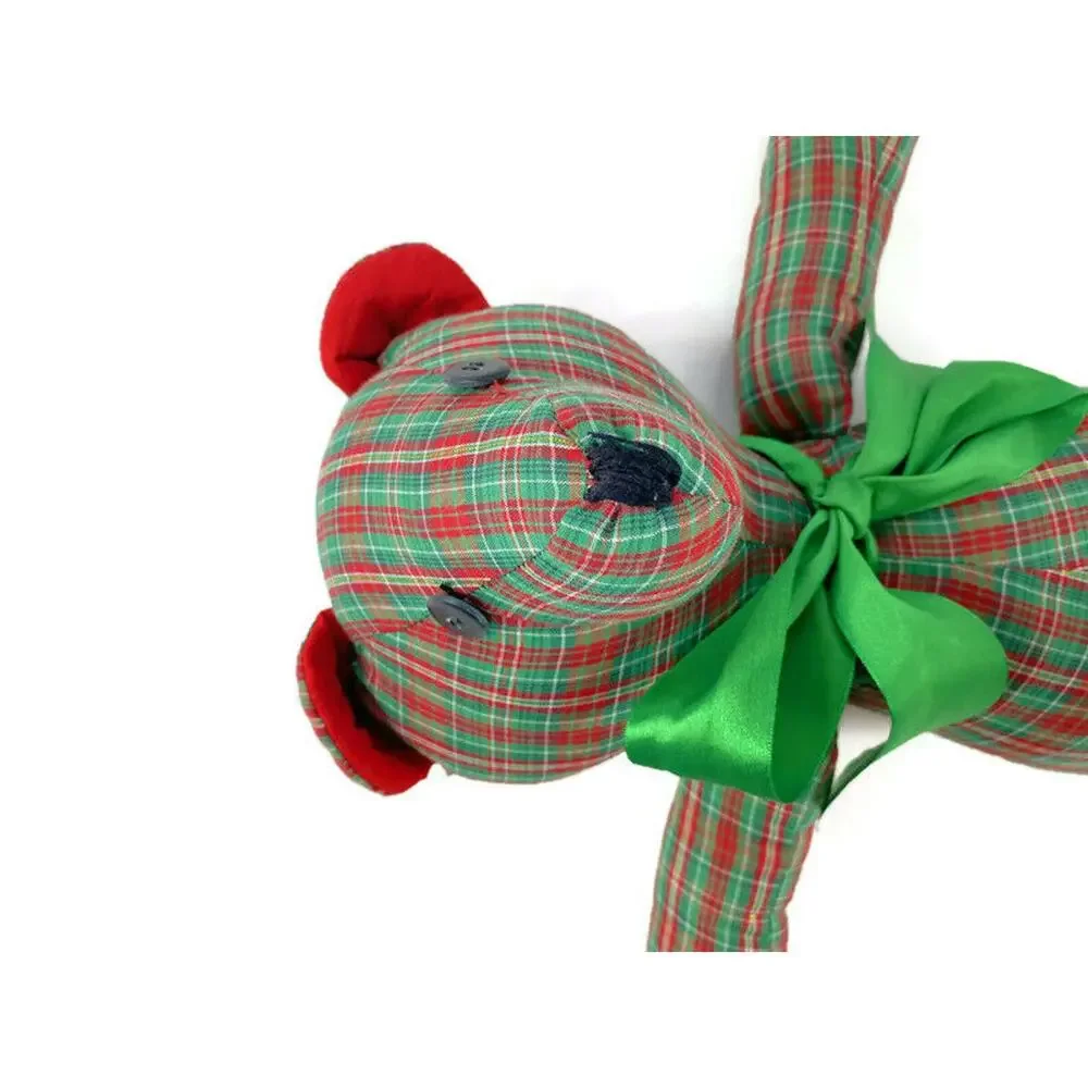 Green & Red Plaid Teddy Bear Plush Stuffed Animal with Green Bow Tie 18